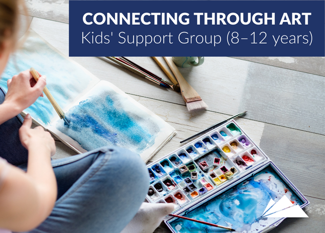 Thumbnail with paints and paper promoting Connecting through Art, a Kids' Support Group offered by Carson Valley Health Behavioral Services
